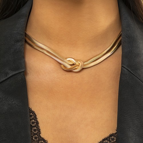 Gold silver choker necklace - gold,