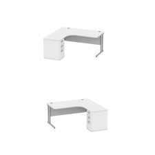 Corner Cantilever Office Desk & Pedestal Bundle- Beech, Grey Oak, Oak, White MFC