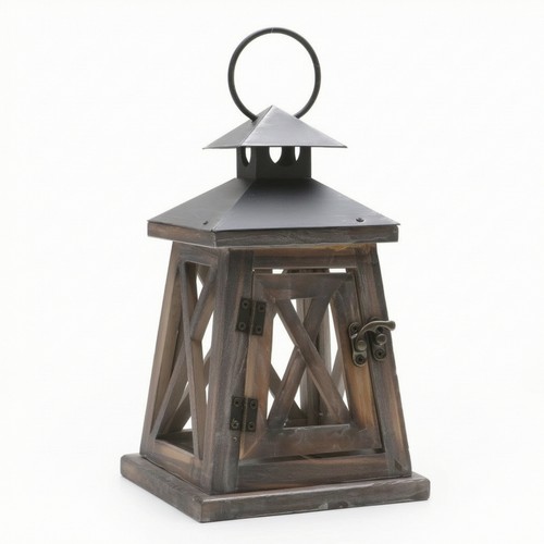 Wooden lantern with metal roof - with,