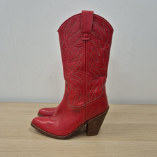 Sancho Vintage 1553 Western Cowgirl Mid Calf Red Leather Boots Size Uk 6.5 Eu 40