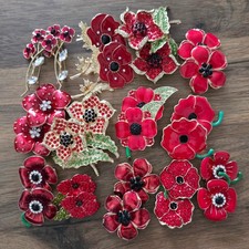 Job Lot of 26 Red Flower Brooches for Woman Enamel Crystal Pin Brooch Set Ladies