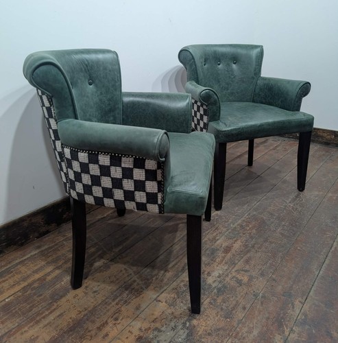 Pair vintage green leather - of,