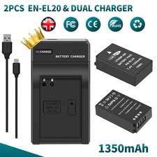 2× Battery EN-EL20 EN-EL20a For Nikon 1 J1 1 J2 J3 S1 Coolpix A P1000 + Charger 