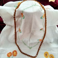 Long Glass Bead Necklace Brown Faceted Approx. 31" Vintage Brass Fastening