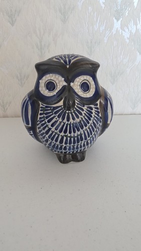 Ceramic owl figurine blue - owl,