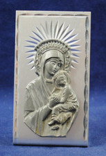 Religious ORTHODOX ICON MARY w/ CHILD Pewter Casting on Aluminium Display Plague