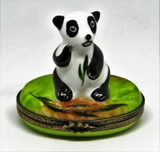 LIMOGES FRANCE BOX - GERARD RIBIERRE - CHINESE PANDA BEAR & BAMBOO LEAVES - GR