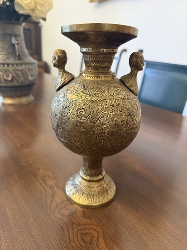 Vintage embossed brass urn - brass,