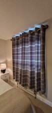 Next Grey Cream Cosy Check Woven Eyelet Fully Lined Curtains 53"x72" (135x183CM)