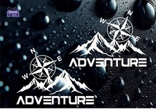 LARGE 2x ADVENTURE Compass Mountain Vinyl Decals Camper  Caravan Sticker Graphic