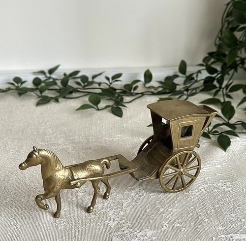 Vintage brass horse carriage - vintage,