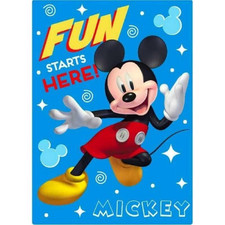 MICKEY MOUSE DISNEY FLEECE BLANKET 100 x 140CM FUN STARTS HERE BLUE