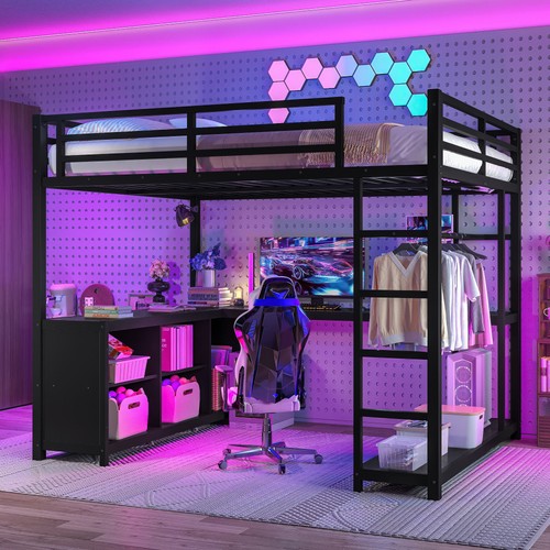 Metal loft bed with - loft, wardrobe