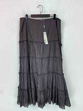 Per Una Brown Crinkle Tiered Midi Boho Skirt High Waist Lightweight UK 18 NEW