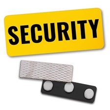 Security Badge 76x32mm Magnet Pin Clip Yellow Tag ID Chest Display