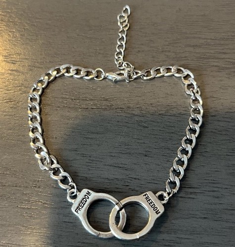 Silver tone freedom handcuff - silver,