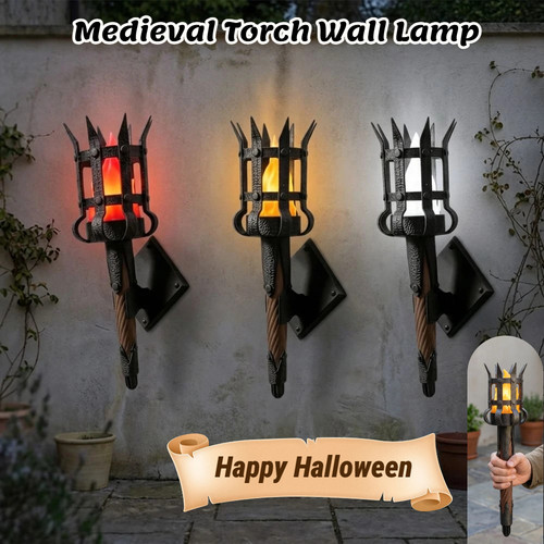 Retro medieval torch - retro, wall