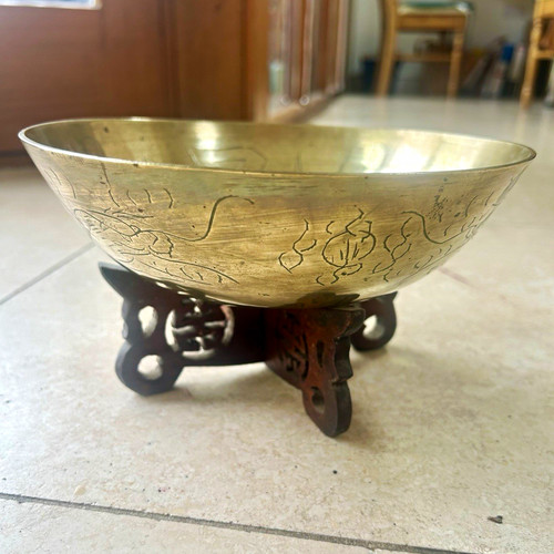 Antique chinese engraved brass - chinese,