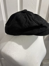 Whiteley Soft Leather Flat Cap 5 Panel Top In Black Sized