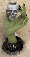 New Martha Stewart TK Maxx Halloween Green Witch Hand Skull Base Candle Holder