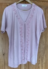 Beautiful Soft Pink BonMarche Ladies Short Sleeve Jumper -Cardigan Effect Size L