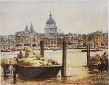 St Pauls Cathedral from Across the River in London - Antique Print 1916