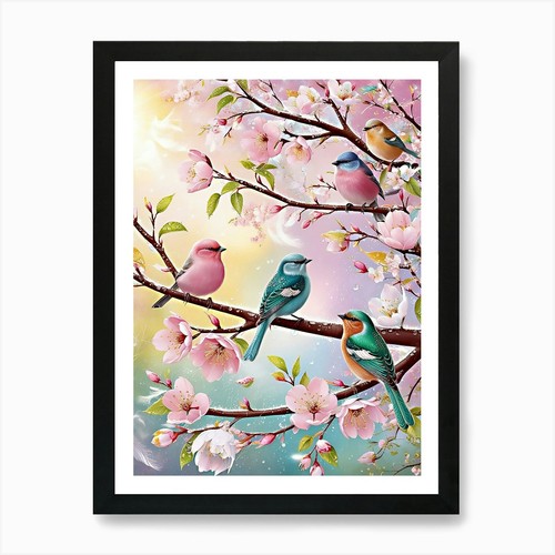 Cherry blossom birds art print - cherry,
