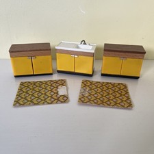 Vintage Lundby Carolines Home Yellow 1970’s Kitchen Sink And Units