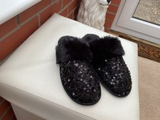 Lovely NEW Next Ladies Black Sequinned Slippers, size 5.