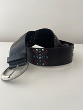 Cow Girl Rock Style Women's Bonded Leather Embroidered Stud Boho Belt Size Small