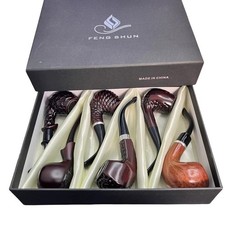 6x Classic Wooden Smoking Pipes Box Set Smoking Pipe Gift For Him Dad Men Xmas