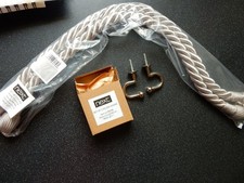 Next Curtain Rope Tie Backs & Hooks Silver Silky Threads 23" New in Packaging