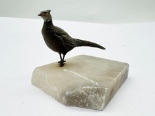 ANTIQUE BRONZE PHEASANT FIGURINE ON MARBLE BASE GAME BIRD STATUE ORNAMENT