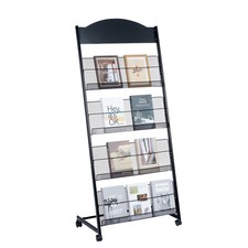 Brochure Rack Display Stand in Black - 4 Tier Metal Book Magazine Holder Wheels