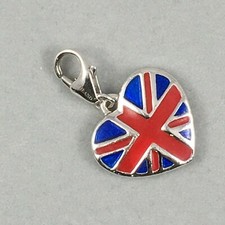 925 Sterling Silver UK Flag Heart-shaped Blue/Red Enamelled 'Milano' Flag Charm 