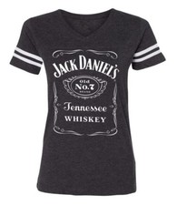 Jack Daniels Ladies Football Arm Stripe Short Sleeve T-Shirt, Gray 15361499JD-79