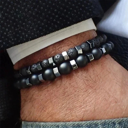 Men gemstone strand bracelet - gemstone,