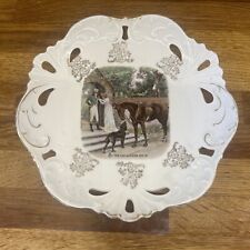 Antique porcelain Cabint plate, sweetheart plate. By the old garden gate, horses