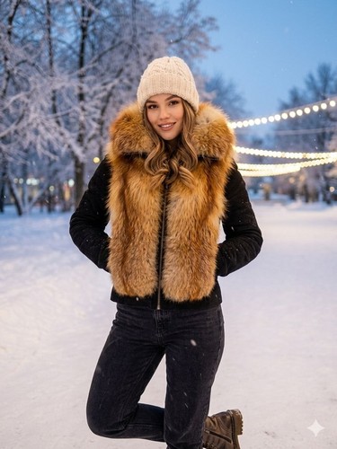 Real red fox fur suede - red,