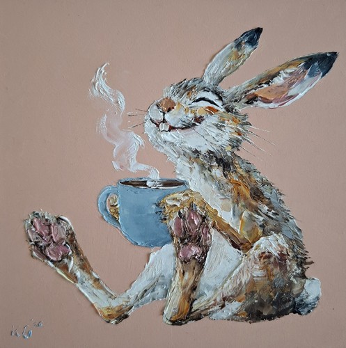 Oil painting hare enjoying - oil,