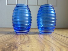 Two Dartington Mini Gems Beehive Handmade Blue Ribbed Crystal Glass Vases