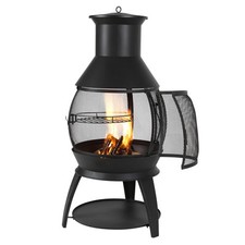 22 Inch Chiminea Outdoor Iron Fireplace with Grill Mesh & Chimney Coat