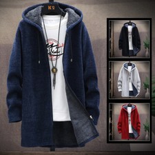 Warm Sweater Zip Up Jacket Casual Men Knitted Cardigan Hooded Jumper Fleece Coat