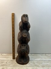 Three Wise Monkeys Totem Pole Statue See Hear Speak No Evil Wood Carved Statue