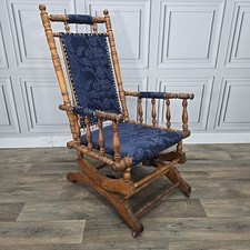 Antique Victorian American Platform Rocker Sprung Turned Wooden Rocking Chair