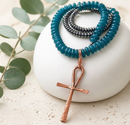 Copper egyptian ankh glass - egyptian,