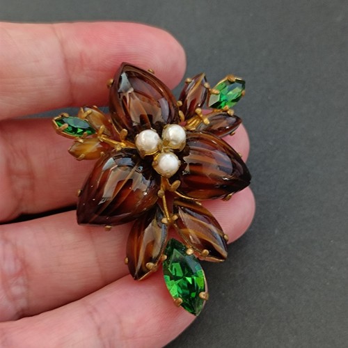 Vintage floral brooch tiger - vintage,