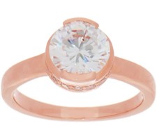 TOVA Diamonique Round Solitaire Rose-clad Ring, Sterling, Size 10