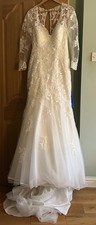 Anna Sorrano Wedding Dress Womens UK 18 White Long Sleeve Lace Fishtail Button