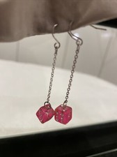 Claires Accessories Cute Retro Y2K Drop Pink Dice Dangle Diamond Earrings